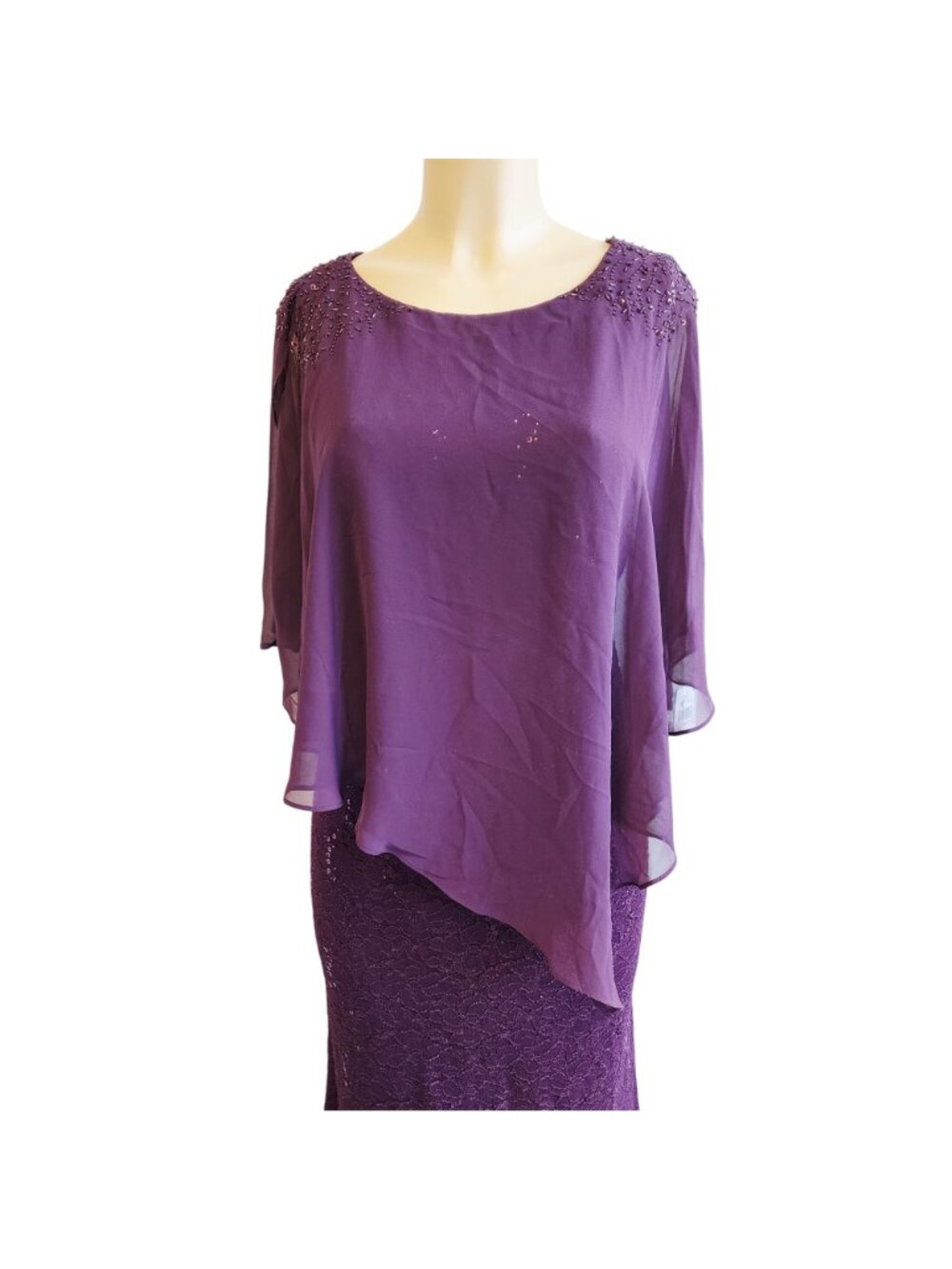 SLNY Deep Purple Beaded Capelet Lace Gown dress Size 10 MSRP $159.00 - Picture 3 of 8
